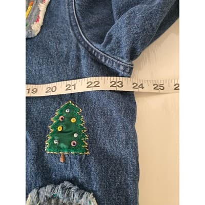 Patchington Womens Denim Jacket L Christmas Trees Stockings Embroidered Holiday - Thumbnail 8