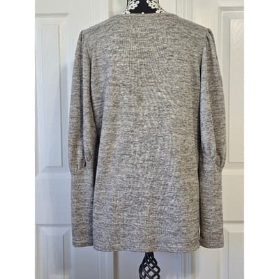 Cozy Heathered Gray Long Sleeve Top with Puffed Sleeve Detail Women's XL - Thumbnail 4