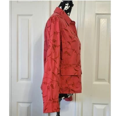 Jones New York Sport Coral Embroidered Floral Button Front Jacket Womens Medium - Thumbnail 2