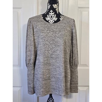 Cozy Heathered Gray Long Sleeve Top with Puffed Sleeve Detail Women's XL - Thumbnail 2