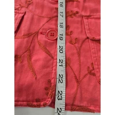 Jones New York Sport Coral Embroidered Floral Button Front Jacket Womens Medium - Thumbnail 10