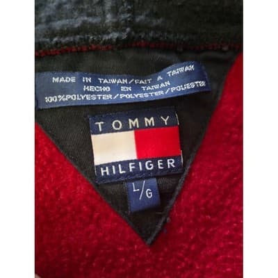 Tommy Hilfiger Fleece Pullover Hoodie Red Black Size L/G Men's - Thumbnail 5