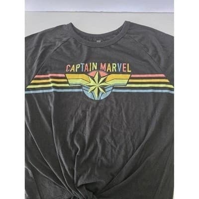 Captain Marvel Rainbow Stripe Tie Front T Shirt Top Women's 3XL Marvel Comics - Thumbnail 3