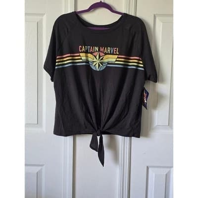 Captain Marvel Rainbow Stripe Tie Front T Shirt Top Women's 2XL Marvel Comics - Image 1