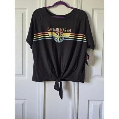 Captain Marvel Rainbow Stripe Tie Front T Shirt Top Women's 3XL Marvel Comics - Image 1