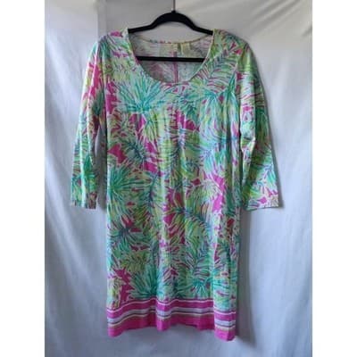 Caribbean Joe Petite 3/4 Sleeve Floral Scoop Neck Top Blouse Pink Women's Size L - Image 1