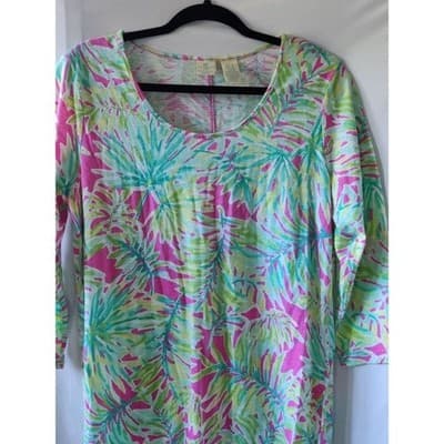 Caribbean Joe Petite 3/4 Sleeve Floral Scoop Neck Top Blouse Pink Women's Size L - Thumbnail 2