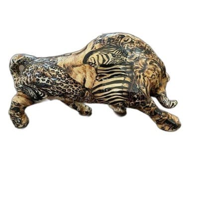 Vtg Porcelain Patchworks Safari Bull Figurine 12" x 4" x 5 3/4" - Thumbnail 6