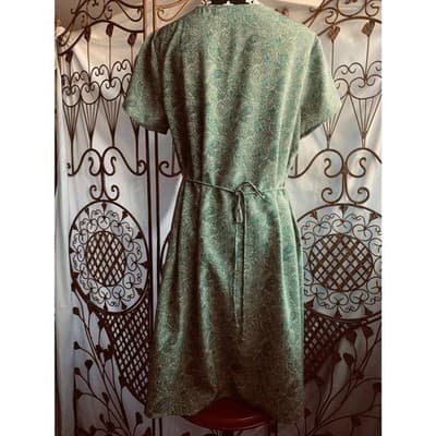 Hillard & Hanson Womens Shift Dress Short Sleeve Tie Scoop Neck Green Size 16 - Thumbnail 3