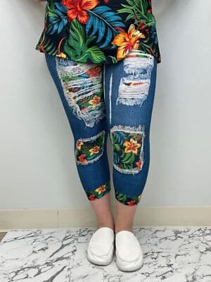 Plus Jungle Flower Capri w/ Butt Pockets TC - Thumbnail 4