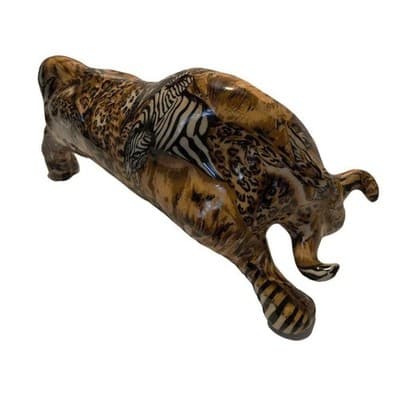 Vtg Porcelain Patchworks Safari Bull Figurine 12" x 4" x 5 3/4" - Thumbnail 3