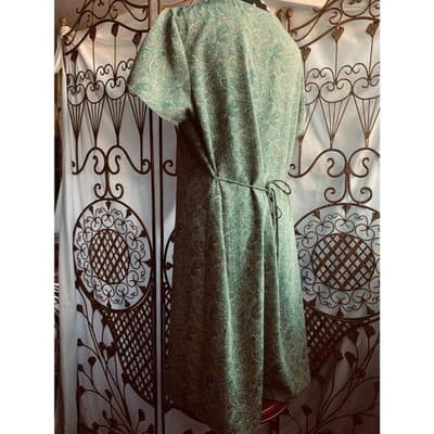 Hillard & Hanson Womens Shift Dress Short Sleeve Tie Scoop Neck Green Size 16 - Thumbnail 2