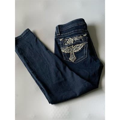 Miss Me Women's Skinny Crop Jeans Size 27 Blue Low-Rise Embroidered - Thumbnail 8