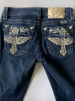 Miss Me Women's Skinny Crop Jeans Size 27 Blue Low-Rise Embroidered - Thumbnail 3