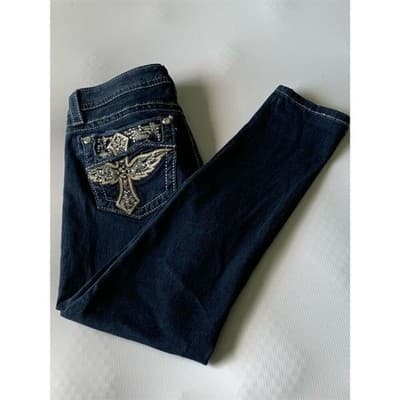 Miss Me Women's Skinny Crop Jeans Size 27 Blue Low-Rise Embroidered - Thumbnail 9