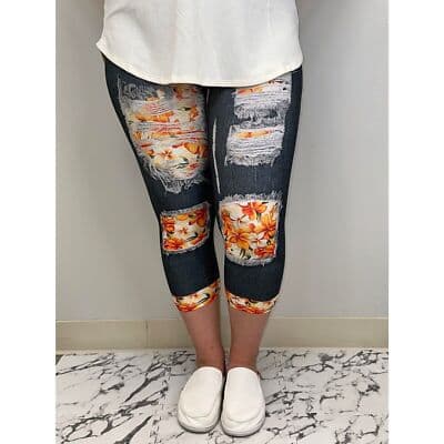 Reg One Size Size Black Orange Blossom Capri W/Butt Pockets - Image 1