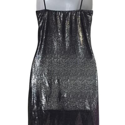SMALL Sparkling Metallic Fringe Mini Dress Spaghetti Strap VNeck Party Night Out - Thumbnail 7