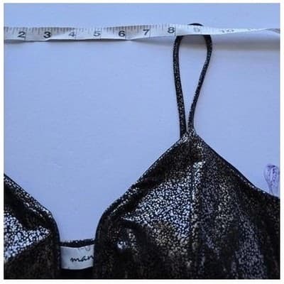 SMALL Sparkling Metallic Fringe Mini Dress Spaghetti Strap VNeck Party Night Out - Thumbnail 11