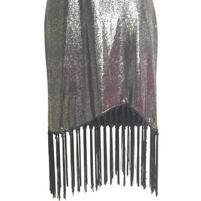 SMALL Sparkling Metallic Fringe Mini Dress Spaghetti Strap VNeck Party Night Out - Thumbnail 5