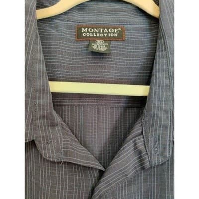 Montage Collection Button Up Shirt Mens 3XL XXXL Blue Strip Pocket - Thumbnail 3