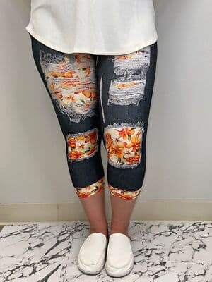 Reg One Size Size Black Orange Blossom Capri W/Butt Pockets - Thumbnail 4