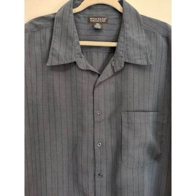 Montage Collection Button Up Shirt Mens 3XL XXXL Blue Strip Pocket - Thumbnail 6