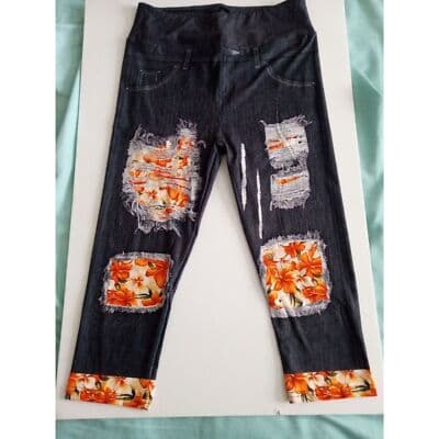Reg One Size Size Black Orange Blossom Capri W/Butt Pockets - Thumbnail 5