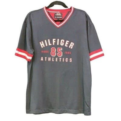 Tommy Hilfiger Athletics Mens Spell Out T-shirt V-Neck Short Sleeve Size Large - Image 1