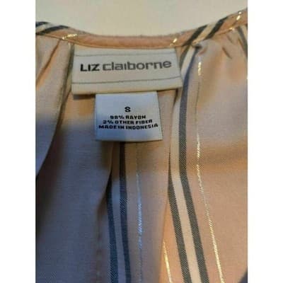 Liz Claiborne Womens Tunic Top Pink Striped Long Sleeve V Neck High Low S - Thumbnail 3