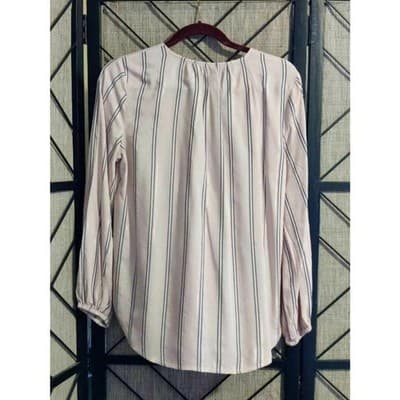 Liz Claiborne Womens Tunic Top Pink Striped Long Sleeve V Neck High Low S - Thumbnail 2