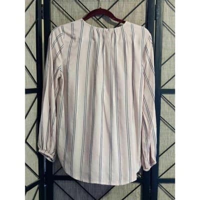 Liz Claiborne Womens Tunic Top Pink Striped Long Sleeve V Neck High Low S - Thumbnail 10
