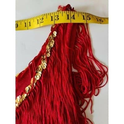 Vintage Womens Red Embellished Gold Sequin Layered Fringe Tank Top - Thumbnail 5