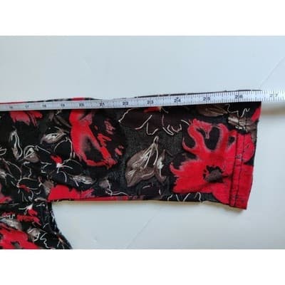 Adora Floral Sheer Top Blouse Long Sleeve Elastic Waist Black/Red Size Large - Thumbnail 6