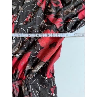 Adora Floral Sheer Top Blouse Long Sleeve Elastic Waist Black/Red Size Large - Thumbnail 5