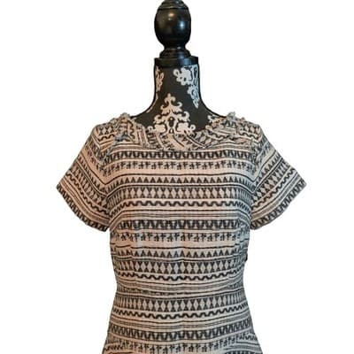 Banana Republic Ponte Knit Sheath Dress Short Sleeve White Black Size 10 - Thumbnail 3