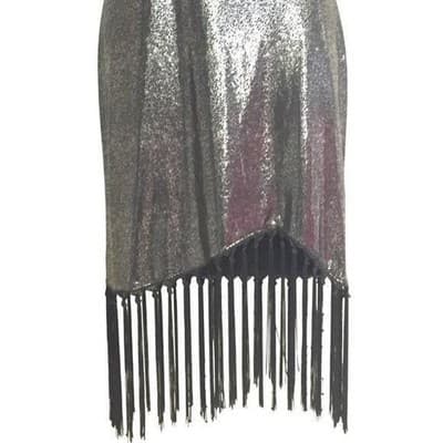 MED Manito Sparkling Metallic Fringe Mini Dress Spaghetti Strap VNeck Party - Thumbnail 5