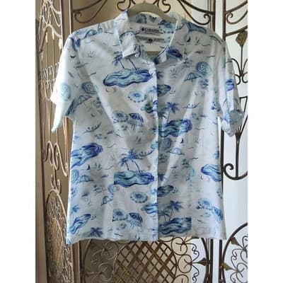 VTG. Columbia Sportwear Women Top Blouse Shirt Size M Button Up Cotton Blend - Thumbnail 5