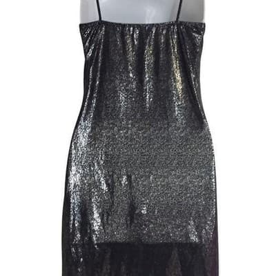 MED Manito Sparkling Metallic Fringe Mini Dress Spaghetti Strap VNeck Party - Thumbnail 7