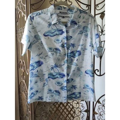 VTG. Columbia Sportwear Women Top Blouse Shirt Size M Button Up Cotton Blend - Image 1