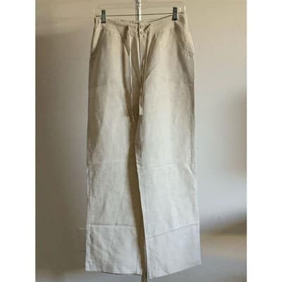 Coldwater Creek Women's Wide-Leg Pants Size 4 Beige Casual Drawstring - Thumbnail 2