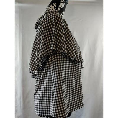 NWT BP Womens One Shoulder Ruffled Checked Top Blouse Black/White/Brown Size XS - Thumbnail 2