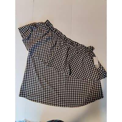 NWT BP Womens One Shoulder Ruffled Checked Top Blouse Black/White/Brown Size XS - Thumbnail 5