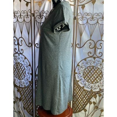 LOFT Women Gray Jewel Neck Short Sleeve Casual Shift Dress Size M - Thumbnail 4