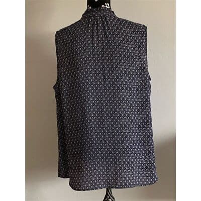 Women's Sleeveless Geometric Blouse Medium Black Round Neck Casual Top XL - Thumbnail 3