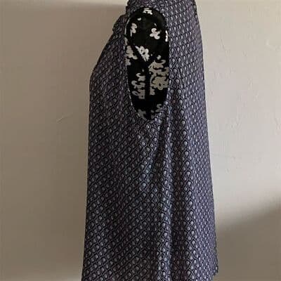 Women's Sleeveless Geometric Blouse Medium Black Round Neck Casual Top XL - Thumbnail 2