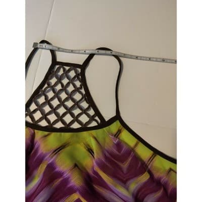 ana A New Approach Petite PM Purple Yellow Chevron Crochet Racerback Tank Top - Thumbnail 7