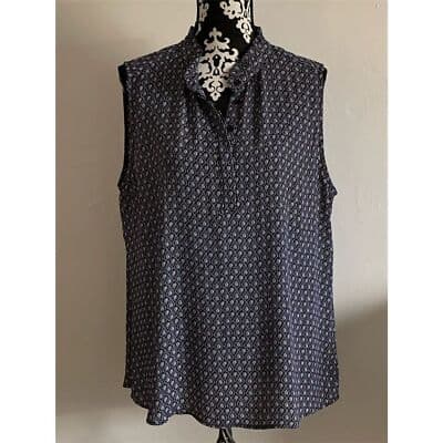 Women's Sleeveless Geometric Blouse Medium Black Round Neck Casual Top XL - Thumbnail 6