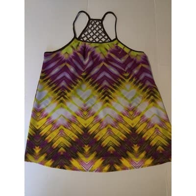 ana A New Approach Petite PM Purple Yellow Chevron Crochet Racerback Tank Top - Thumbnail 6