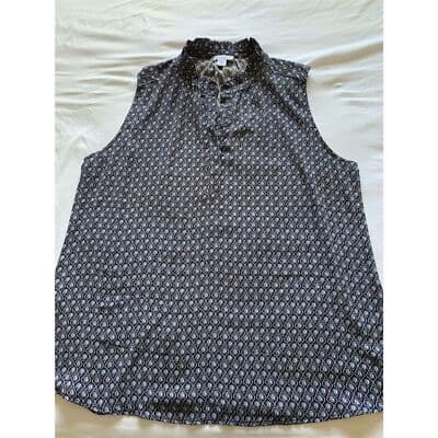 Women's Sleeveless Geometric Blouse Medium Black Round Neck Casual Top XL - Thumbnail 7