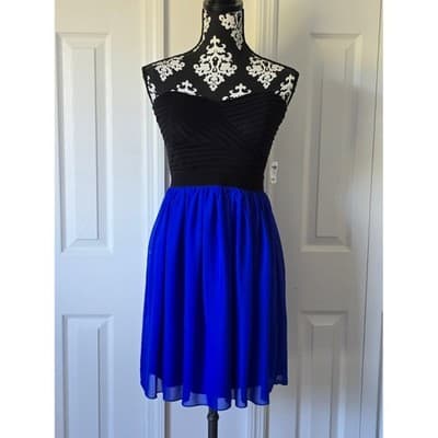 Charlotte Russe Black Corset Top Royal Blue Chiffon Skater Dress Medium - Image 1